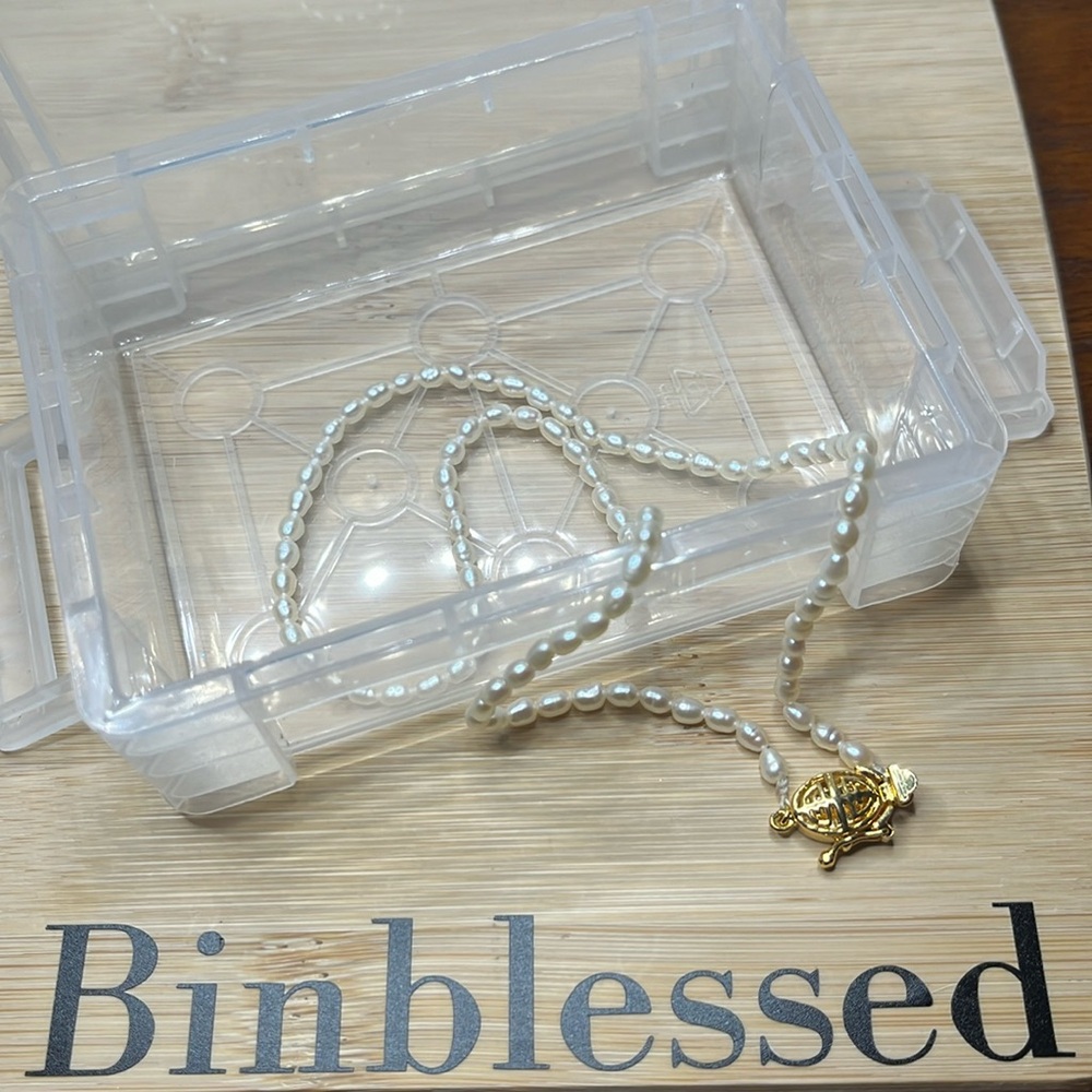 Real Pearl 17” necklace with gold double lock clasp.